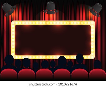 theater sign or cinema sign on curtain with spot light.vector