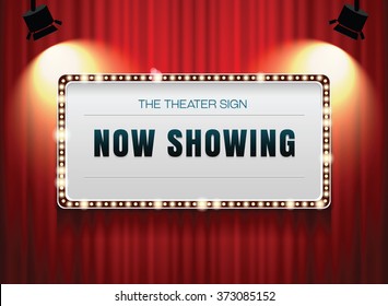 theater sign or cinema sign on curtain with spot light,frame,border
