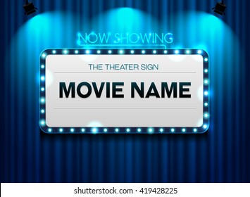 theater sign or cinema sign on curtain with spot light,frame,border