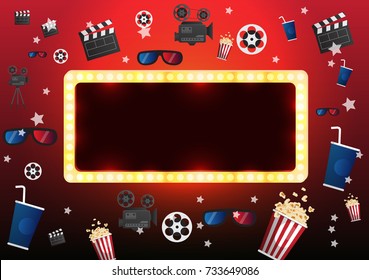 theater sign or cinema sign on curtain with spot light.vector