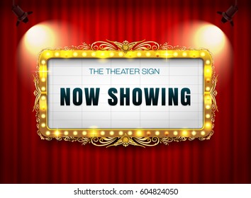 theater sign gold on curtain