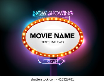 theater sign and neon light, neon ;light frame,border