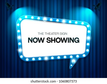 theater sign on curtain background with spotlight vector illustration