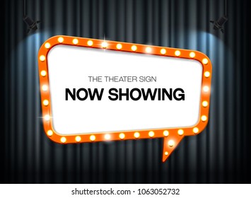 theater sign on curtain background with spotlight vector illustration