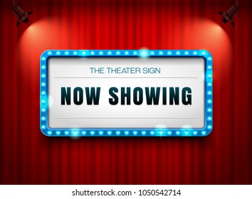 theater sign on curtain with spotlight vector illustration