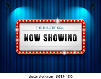 theater sign on curtain with spotlight vector illustration 