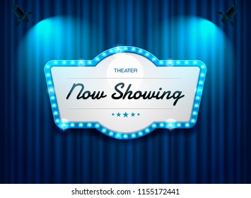 theater sign on curtain with spotlight vector illustration