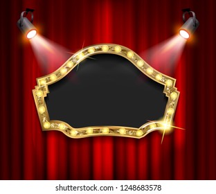 Theater Sign On Curtain Spotlight Vector Stock Vector (Royalty Free ...