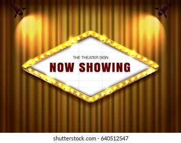 theater sign on curtain with spotlight vector illustration