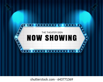 theater sign on curtain with spotlight vector illustration