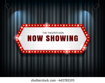 theater sign on curtain with spotlight vector illustration