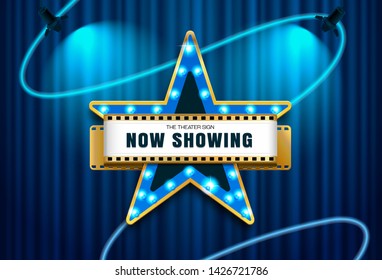 theater sign star shape on curtain vector illustrator