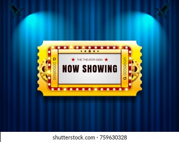 Theater Sign Ticket On Curtain Spotlight Stock Vector (Royalty Free ...