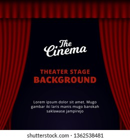 Theater stage background design. opened red curtain vector illustration.