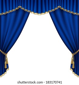 Theater Stage  With Blue Curtain. Mesh.