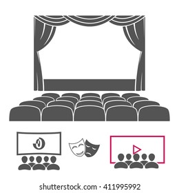 Theater stage and cinema icons