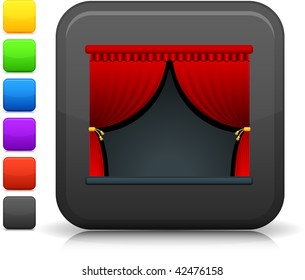 icono de escenario de teatro en el botón de internet cuadrado Se incluyen seis opciones de color.