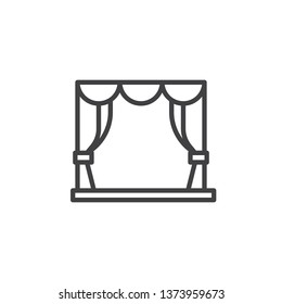 Theater Stage Line Icon. Linear Style Sign For Mobile Concept And Web Design. Stage Curtains Outline Vector Icon. Symbol, Logo Illustration. Pixel Perfect Vector Graphics