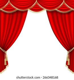 Theater stage  with red curtain. Clipping Mask. Mesh.