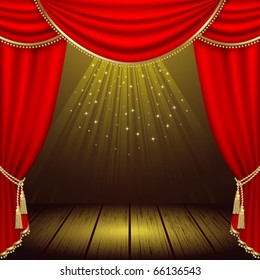 Theater stage  with red curtain. Clipping Mask