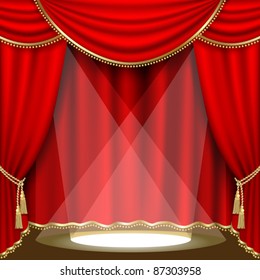 Theater stage  with red curtain. Clipping Mask. Mesh.EPS10.