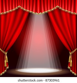 Theater stage  with red curtain. Mesh.EPS10.