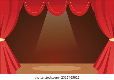 A theater stage with a red curtain for solo performance, a theater background concept illustration, night show opera theater