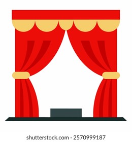 theater stage red curtains on white background