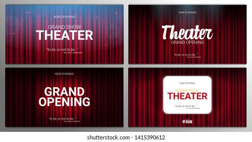 Theater stage. Red curtains stage, theater or opera background with spotlight. Festival night show banner