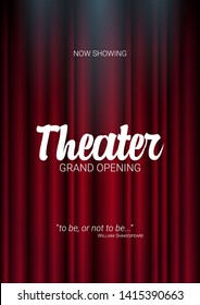 Theater stage. Red curtains stage, theater or opera background with spotlight. Festival night show banner