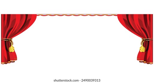 Theater Stage Red Curtains Realistic Vector