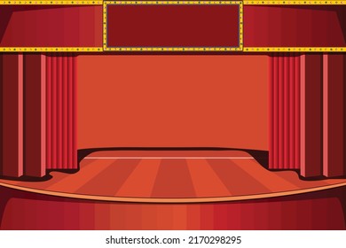 Theater stage with red curtains. Vector illustration