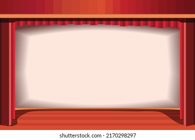 Escenario de teatro con cortinas rojas. Ilustración del vector