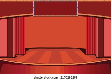 Theater stage with red curtains. Vector illustration