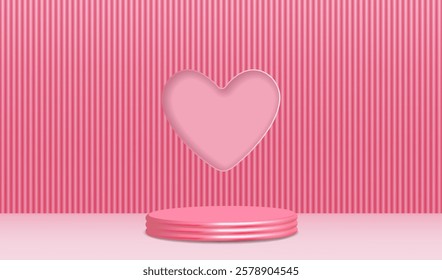 Theater stage with round podium and pink heart. Valentine's Day poster
