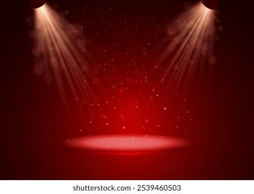 Theater stage with spotlights. Podium in the light of searchlights, the magic interior.