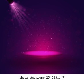 Theater stage with spotlights. Podium in the light of searchlights, the magic interior. vector.