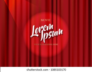 Theater stage template with red heavy curtain and golden text.