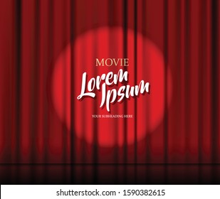 Theater Stage Vector Red Heavy Curtain Template Illustration.