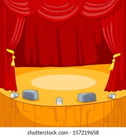 Theater Stage with Velvet Curtains. Vector Cartoon  Background.