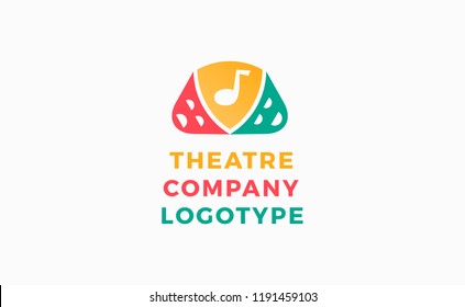 Theater Studio Logo Design With Comedy And Dramatic Mask And Musical Note