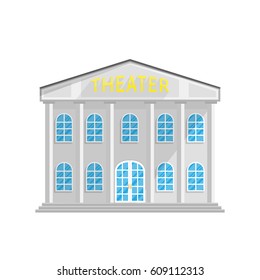 Theater style building in Flat isolated on white background Vector Illustration. Architecture opera house where there are performances, exhibitions, cultural program Illustration for your projects.