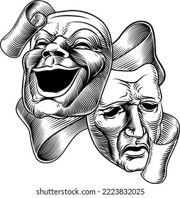 Sketch style drama or theater masks illustration in vector format