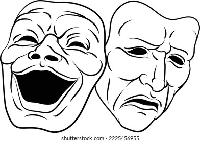 Theater or theatre drama comedy and tragedy masks illustration