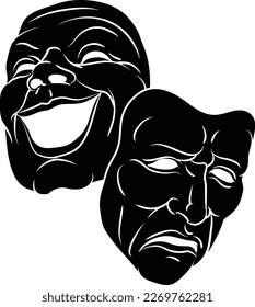 Theater or theatre drama comedy and tragedy masks illustration
