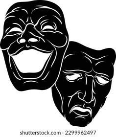 Theater or theatre drama comedy and tragedy masks illustration