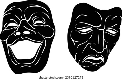 Theater or theatre drama comedy and tragedy masks illustration