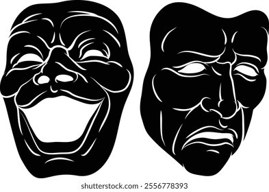 Theater or theatre drama comedy and tragedy masks illustration