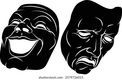 Theater or theatre drama comedy and tragedy masks illustration