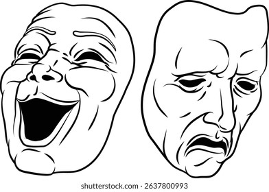 Theater or theatre drama comedy and tragedy masks illustration